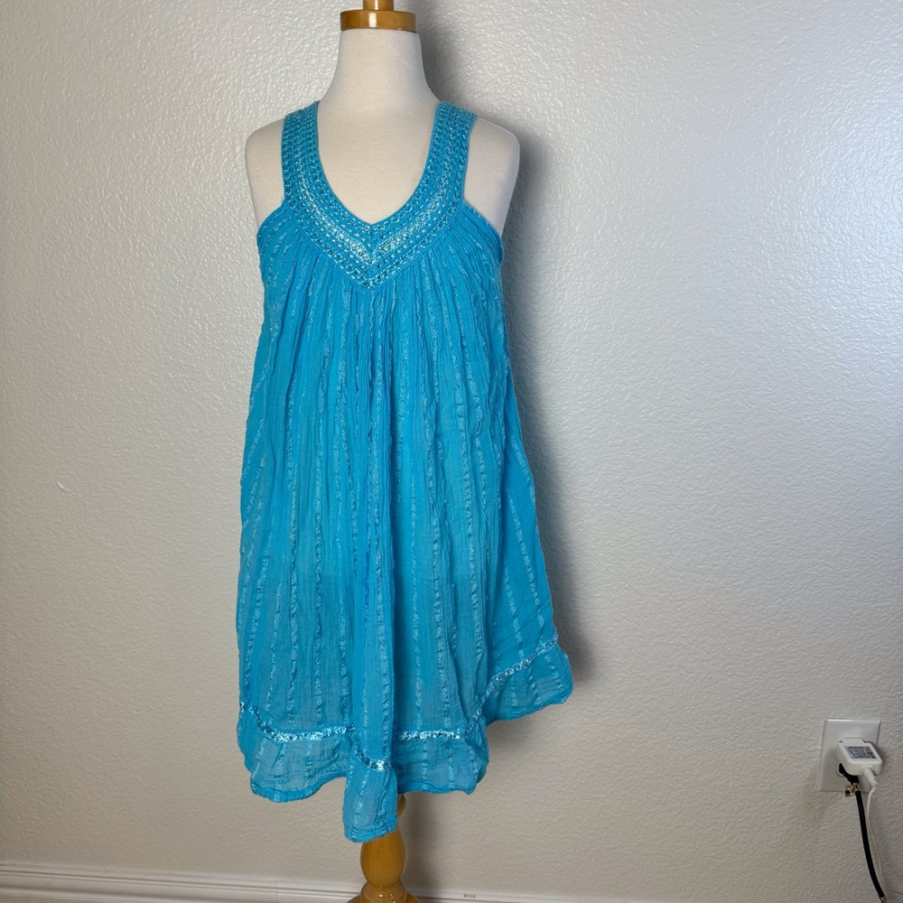 Womens swim coverup Sz XXL gauze w/ crochet neck and straps